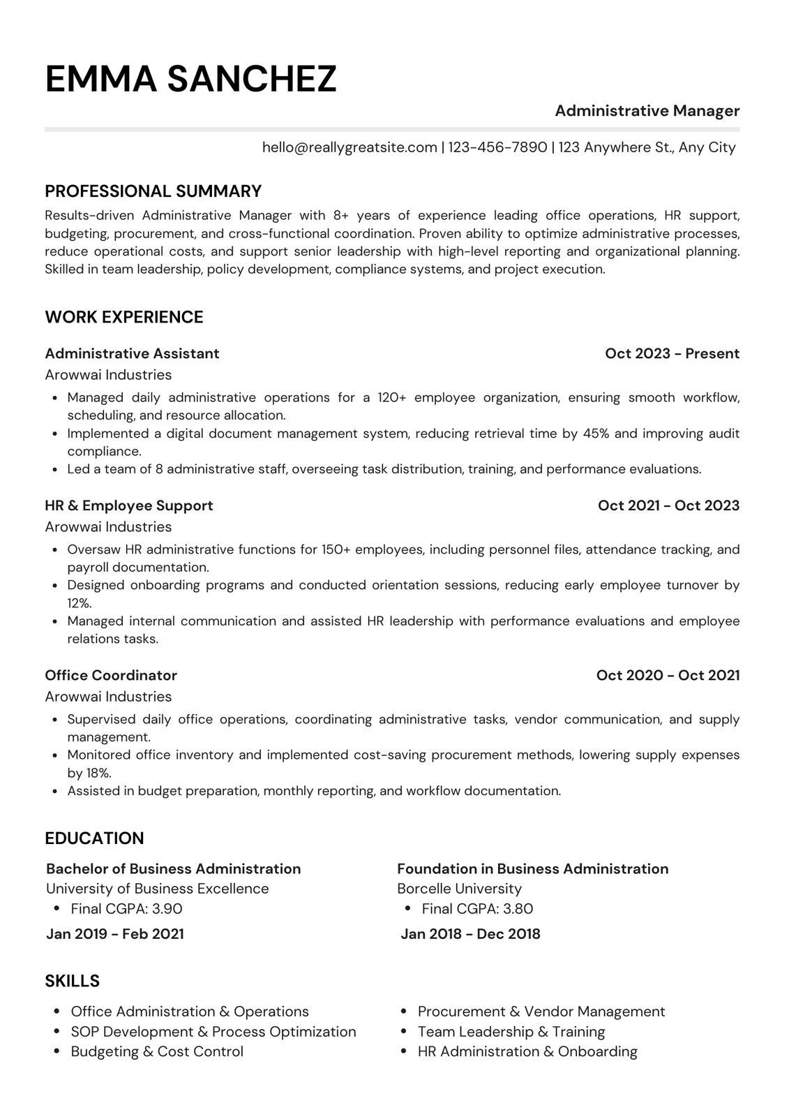 Classic ATS-friendly resume and CV template preview